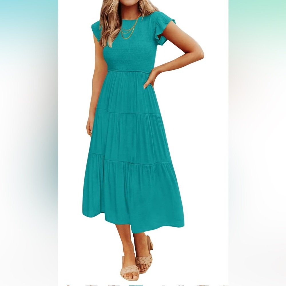 Amazon Teal Tiered Midi Dress